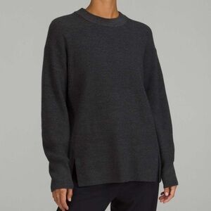 Lululemon Merino Wool-Blend Ribbed Crewneck Sweater Heathered Black 4